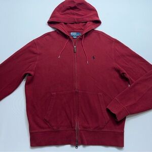 Polo Ralph Lauren Full Zip Hoodie Mens Large Dark Red Knit Pockets Pony Logo